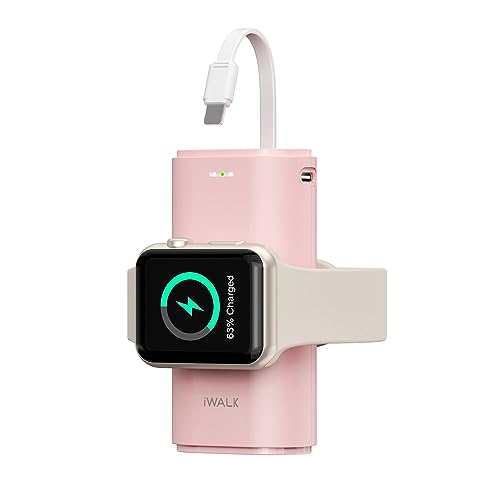 iWALK Portable Apple Watch Charger, 9000mAh Power Bank with Built in Cable, Phone Charger, Compatible with Apple Watch Series 7/6/Se/5/4/3/2, iPhone14/13/12/12 Pro Max/ 11/6s